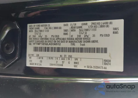 2020 Ford F-150 Xl из США, поврежденный, VIN 1FTMF1E52LKD36512